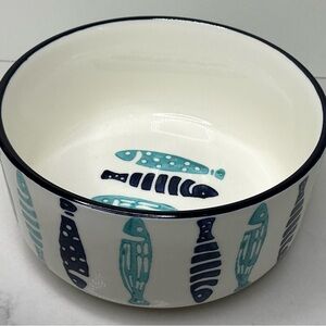 Signature Housewares 6" Ceramic Serving Bowl w/ Blue & Aqua Fish Design New
